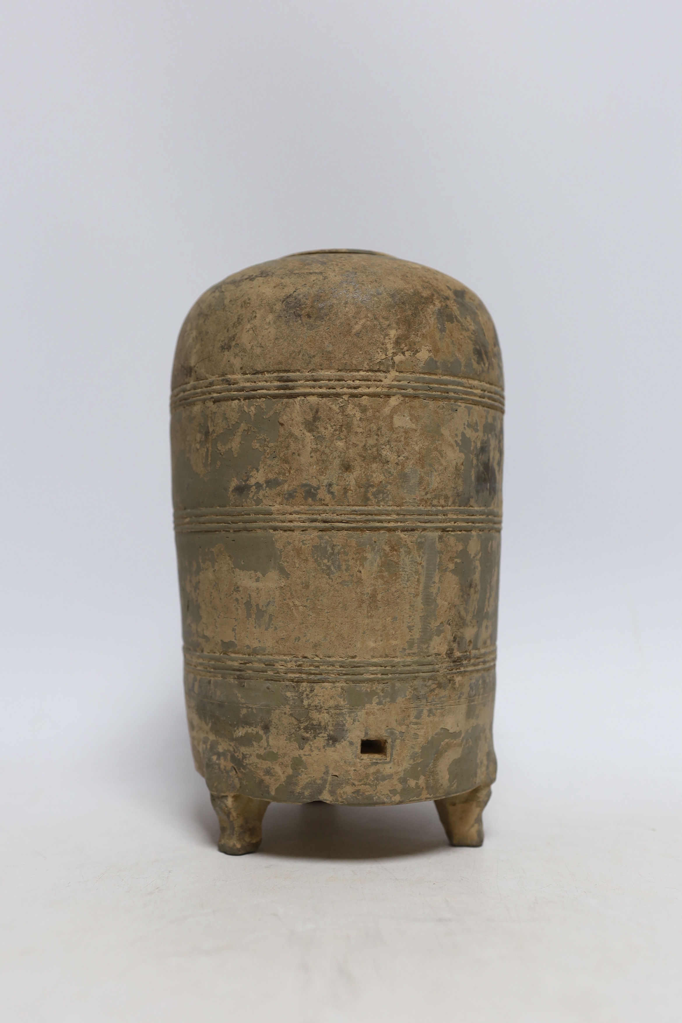 A Chinese grey pottery granary jar, Han dynasty, 22cm high